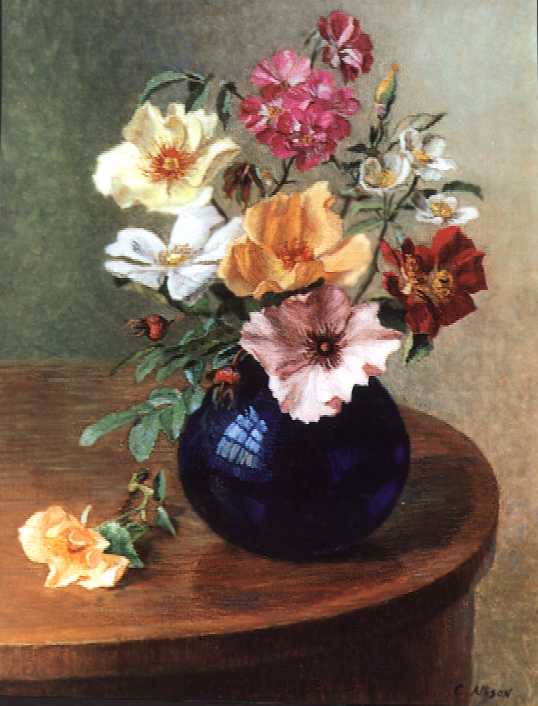 Flowers in a Blue Vase
