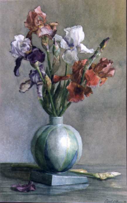 Irises in a Green Vase