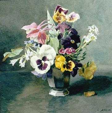 Pansies in Silver Vase