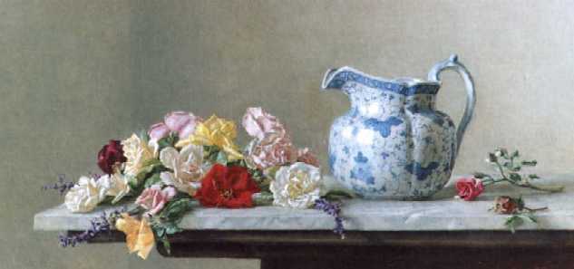 Little Roses with Blue Pitcher