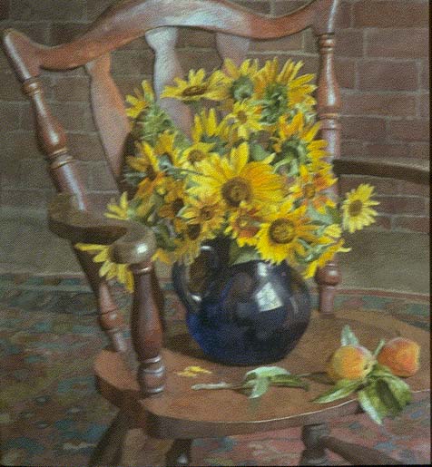 Sunflowers in Blue Jug