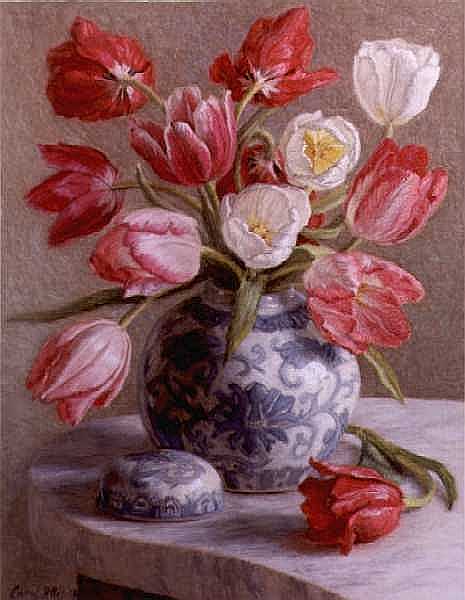 Tulips in Blue & White Ginger Jar